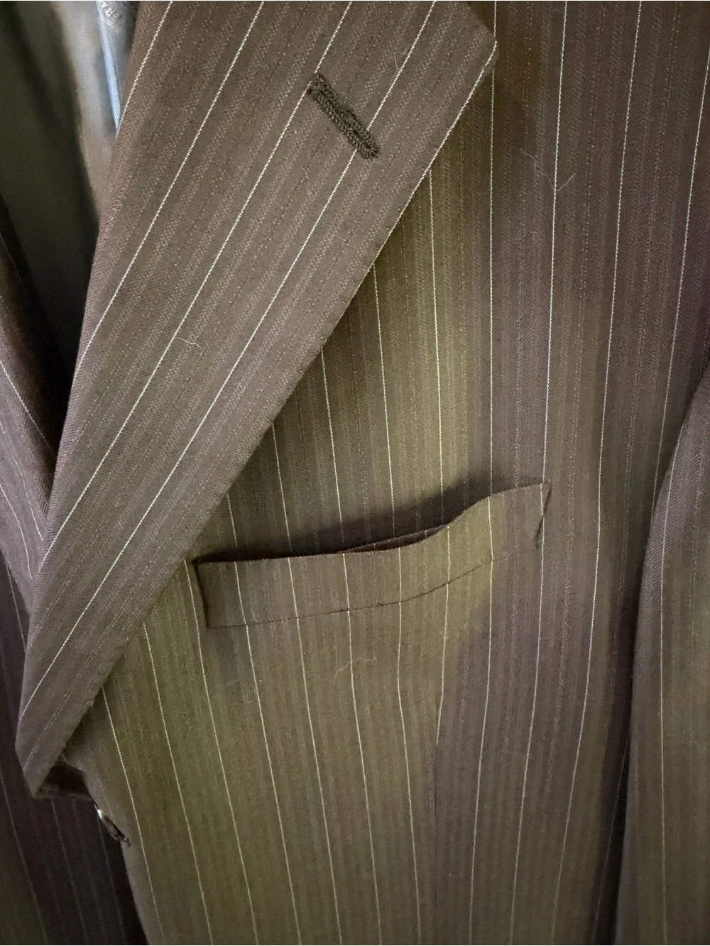 Ermenegildo Zegna Trofeo Suit Jacket Blazer Brown Pinstripe 40L/42R